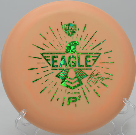 Eagle Totem Glow P-Line P2 glowing bright on a circle one putt under low light at Sabattus DGC in Sabattus, Maine.

