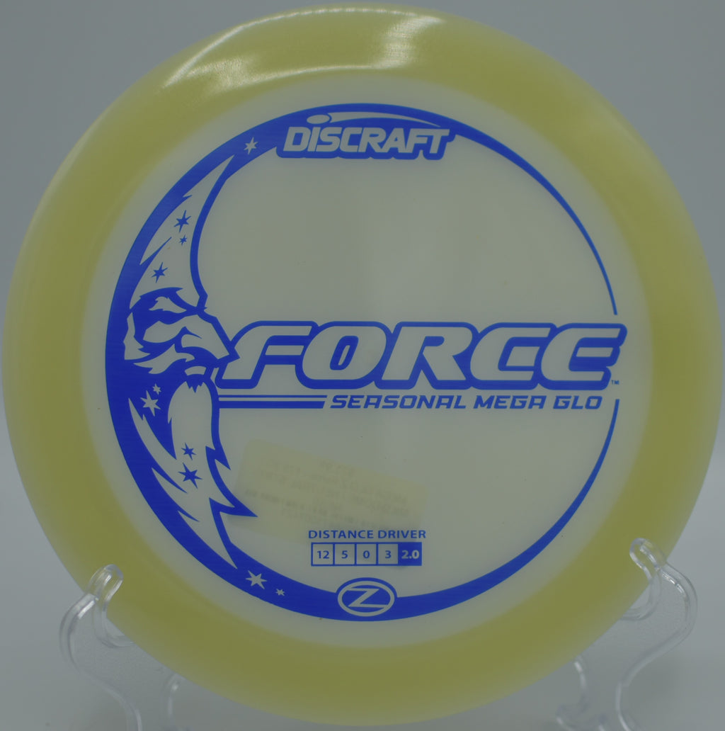 Mega Glow Z Force bombing a powerful forehand drive at Northwood Black Disc Golf Course in Morton, Illinois.