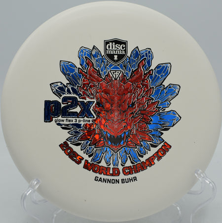 Glow Flex 3 P-Line P2x Gannon Buhr Triumph Series 2025 World Champion putter parked inside the circle at Idlewild Disc Golf Course in Burlington, Kentucky.
