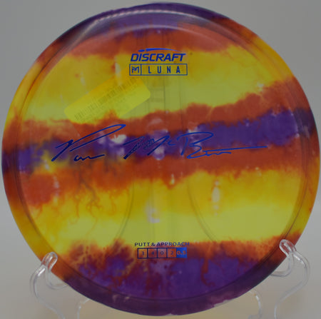 Fly Dye Z Luna McBeth edition positioned near basket six at SeaTac DGC in SeaTac, WA, perfect for straight, torque-resistant putts.