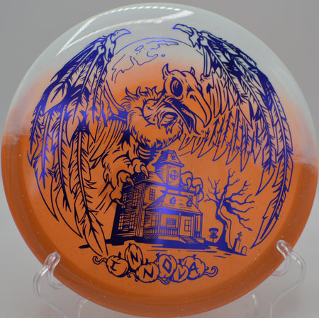 Innova Halloween Duo Roc3 carving a straight tunnel shot at Idlewild Disc Golf Course in Burlington, Kentucky.