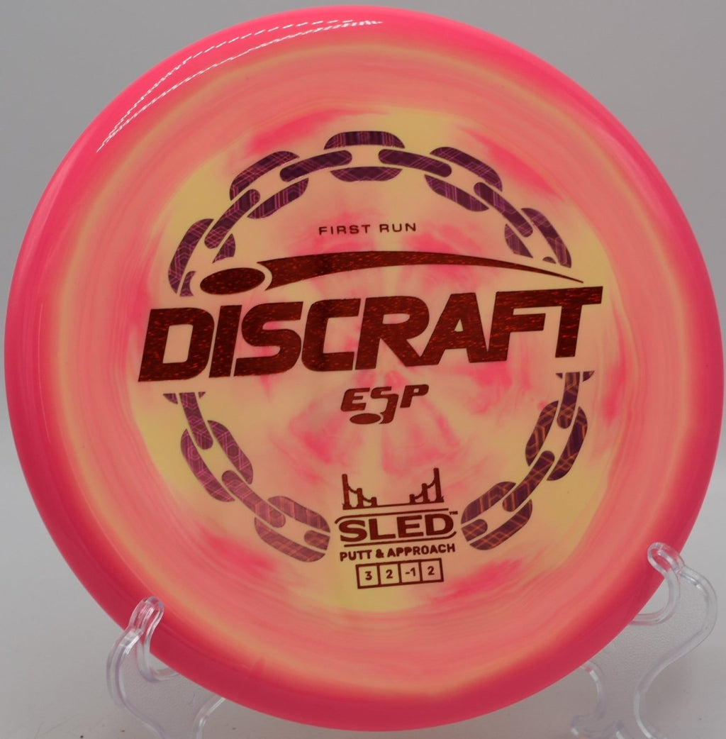 Discraft First Run ESP Sled technical putter approach at Persimmon Ridge Disc Golf Course in Greenbrier, Arkansas