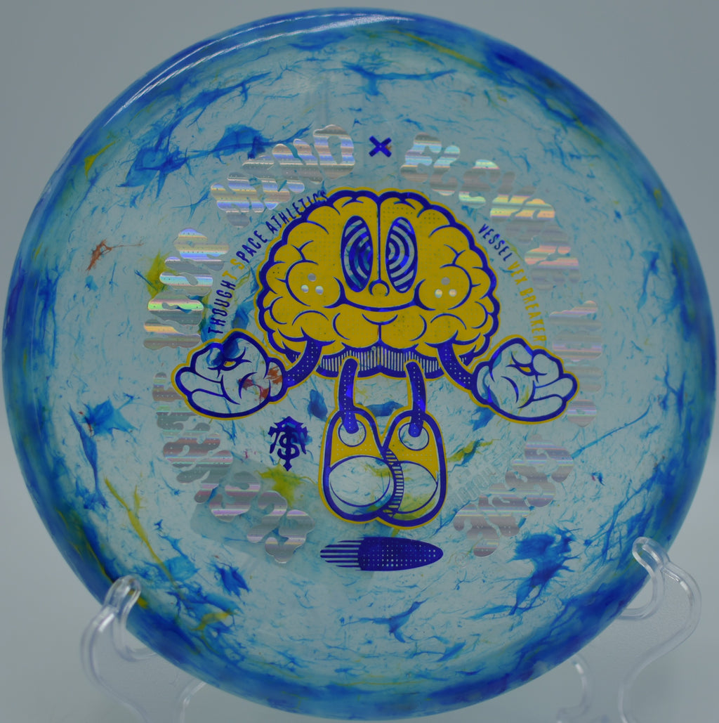 Player launching a Vex Breaker Vessel on a clean hyzer-flip line at Fox Run Meadows Disc Golf Course in Jeffersonville, Vermont.