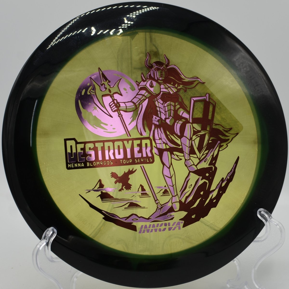 Destroyer high-speed driver launching a powerful backhand drive at Buffumville Lake Disc Golf Course in Charlton, Massachusetts