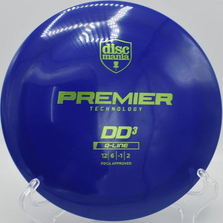 Q-Line DD3 high-speed driver gliding across open fairway on a max distance shot at Buffumville Lake Disc Golf Course in Charlton, Massachusetts