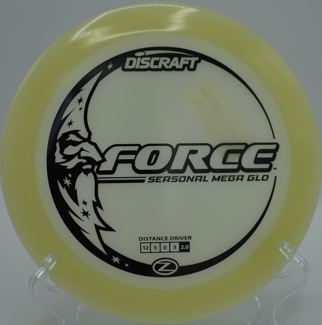 Mega Glow Z Force glowing bright as it rips down the fairway at Blue Ribbon Pines Disc Golf Course in East Bethel, Minnesota.