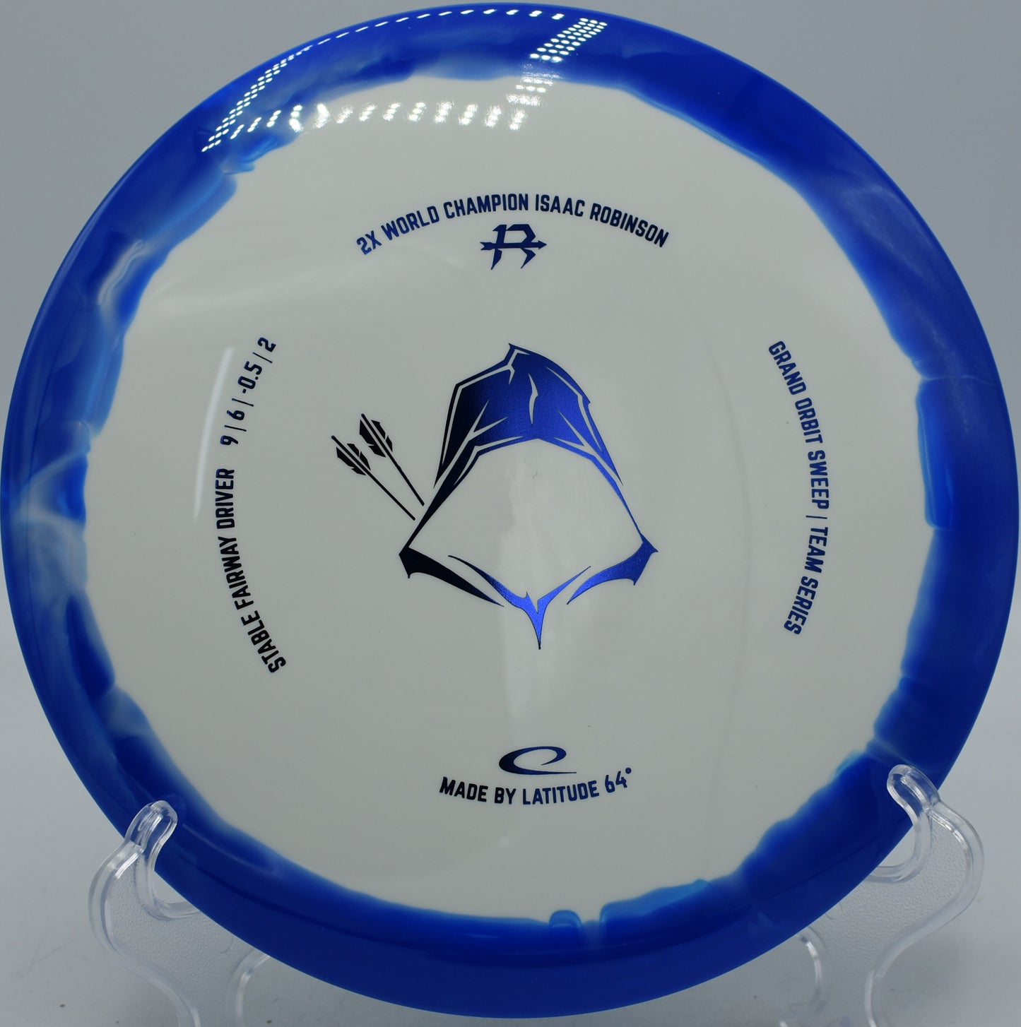 Grand Orbit Sweep Latitude 64° Isaac Robinson Team Series 2025 distance driver gliding with stability at Idlewild Disc Golf Course in Burlington, Kentucky.