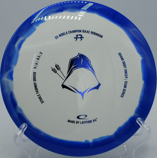 Grand Orbit Sweep Latitude 64° Isaac Robinson Team Series 2025 distance driver gliding with stability at Idlewild Disc Golf Course in Burlington, Kentucky.