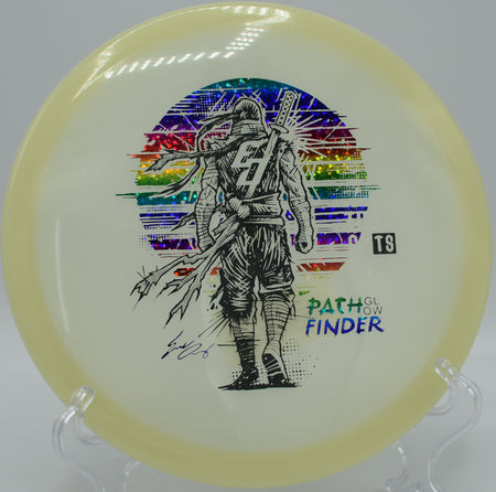 Eric Oakley Signature Glow Pathfinder carving a clean line through the woods at North Cove Disc Golf Club in Marion, North Carolina

