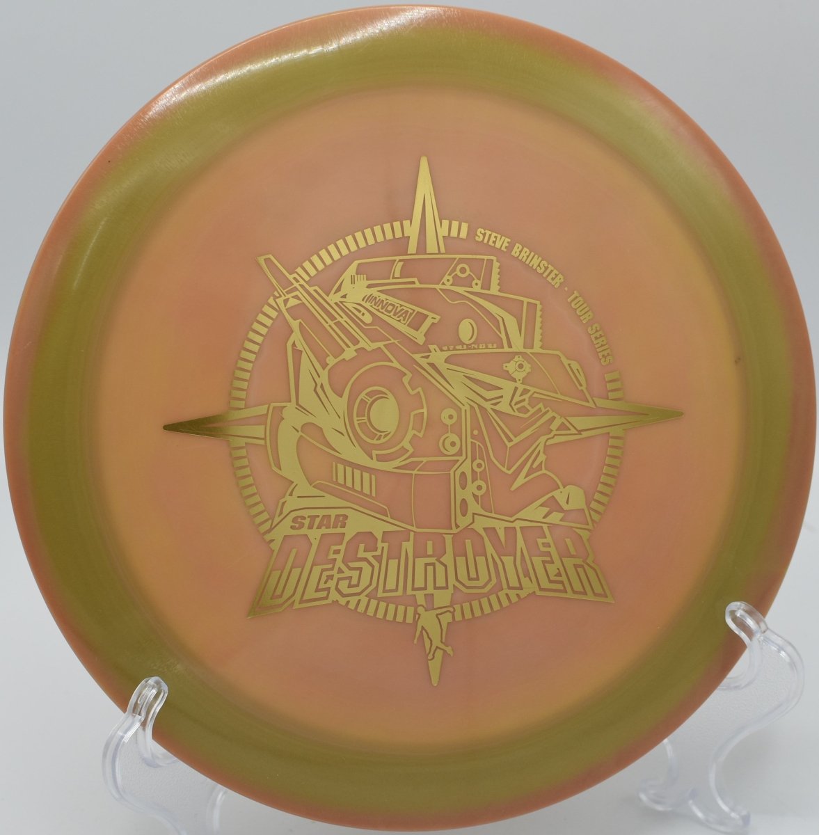 Brinster Star Destroyer driven flat into a stiff breeze at Panther Creek Disc Golf Course in Morristown, Tennessee, resisting turn with strong torque control and a confident finishing fade