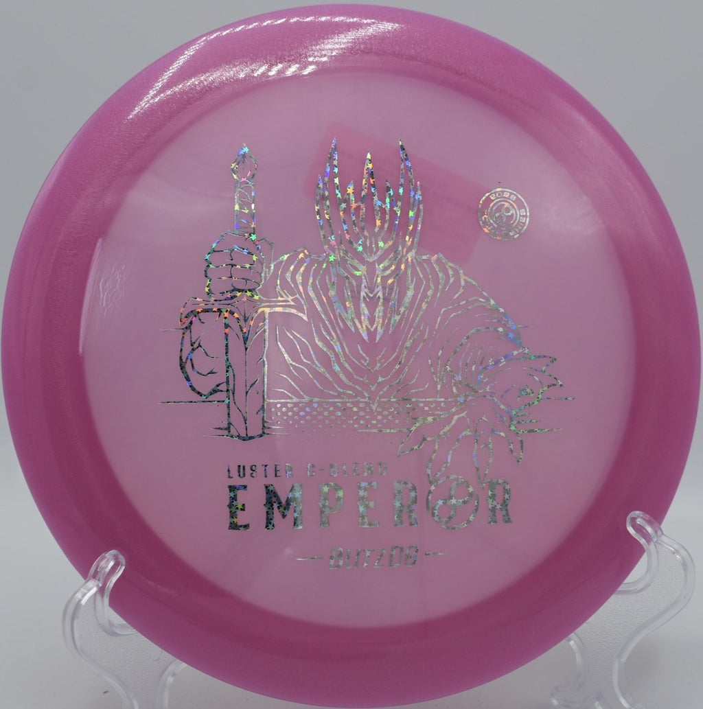 Luster C-Blend Emperor high-speed driver parked near basket after a full-power drive at Deer Lakes Park Disc Golf Course in Tarentum, Pennsylvania