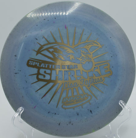 2018 Lisa Fajkus Splatter Star Shryke distance driver launched on a high-glide max-distance line at Hobbs Farm Park Disc Golf Course in Carrollton, Georgia, carrying long with controlled turn and a reliable late fade for powerful disc golf drives