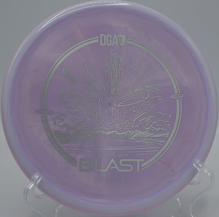 DGA First Flight Blast in ProLine Swirl plastic launched flat at Milo McIver Disc Golf Course in Estacada, Oregon.