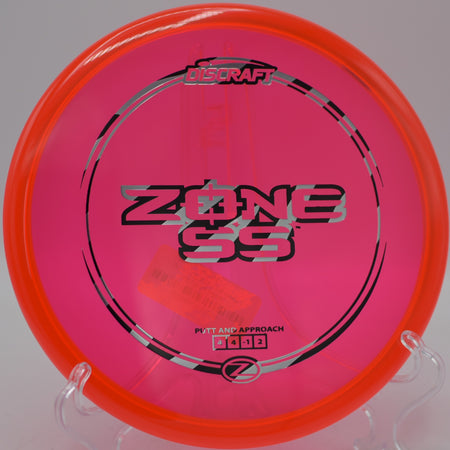 Discraft Z Zone SS parked circle one after a flat release at Idlewild Disc Golf Course in Burlington, Kentucky.