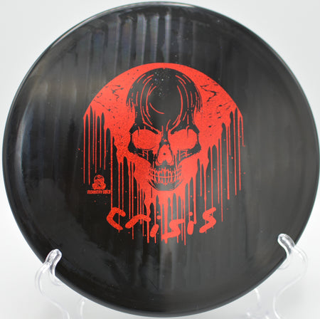 Doomsday Crisis punching a flat, torque-heavy backhand at Lakeside Lions DGC in Rowlett, TX, fading sharply around a tight tree corner.