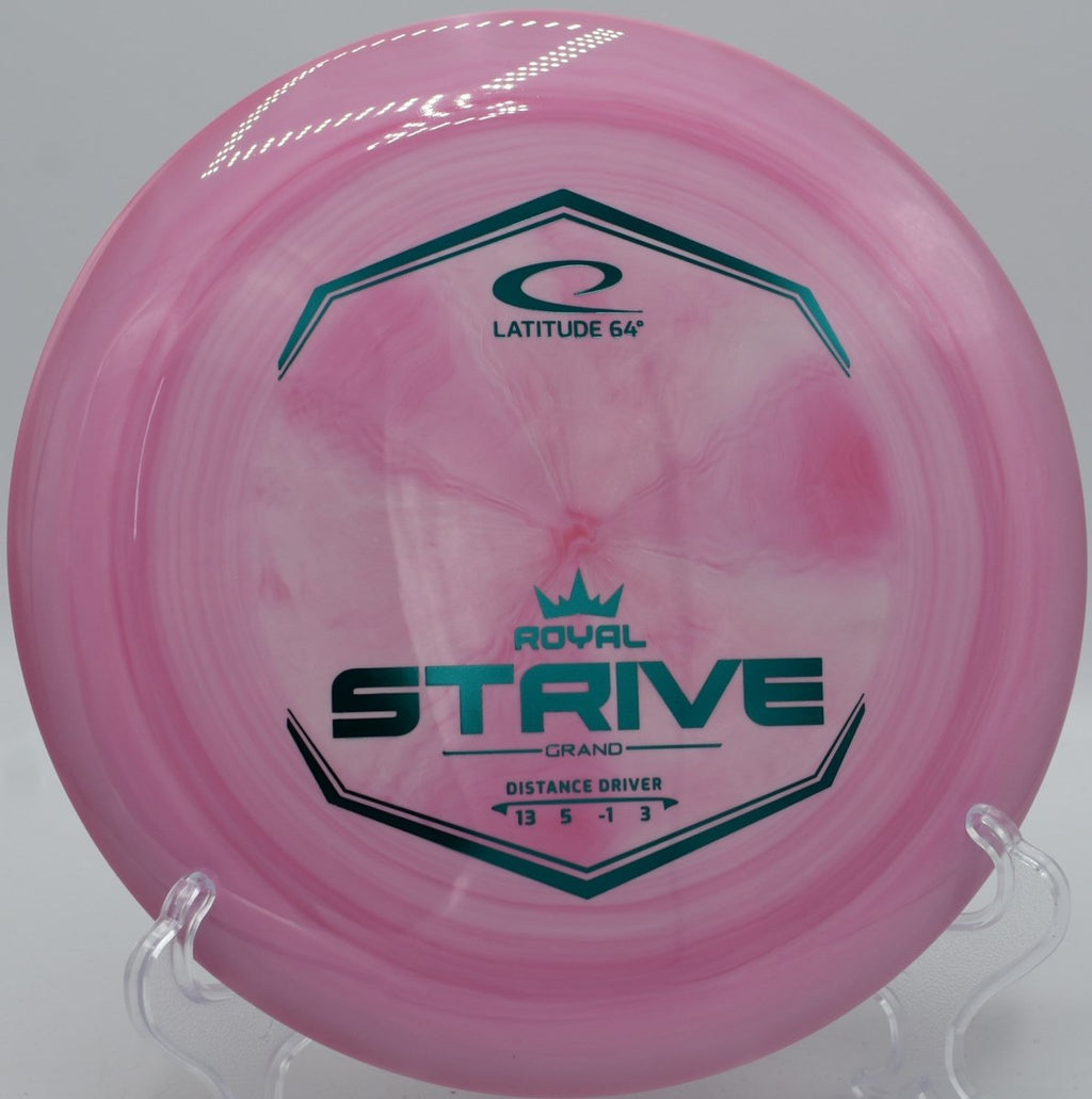 Latitude 64 Royal Line Grand Strive distance driver beside basket at DeLaveaga Disc Golf Course in Santa Cruz, California