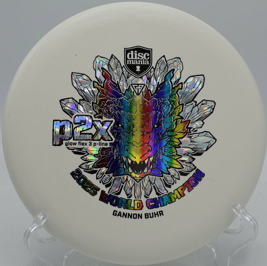Innova-style Discmania Gannon Buhr Glow Flex 3 P-Line P2x Triumph Series putter flying smooth approaches at Hornets Nest Disc Golf Course in Charlotte, North Carolina.
