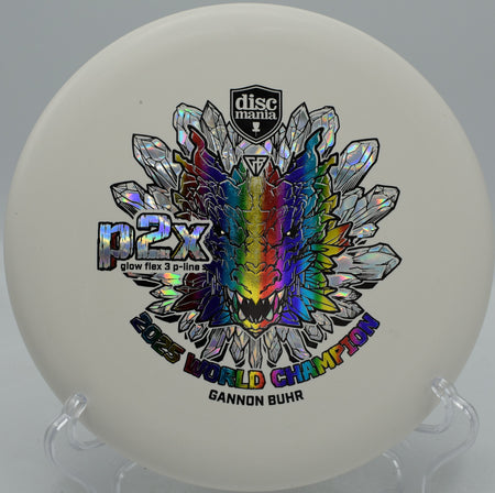 Innova-style Discmania Gannon Buhr Glow Flex 3 P-Line P2x Triumph Series putter flying smooth approaches at Hornets Nest Disc Golf Course in Charlotte, North Carolina.