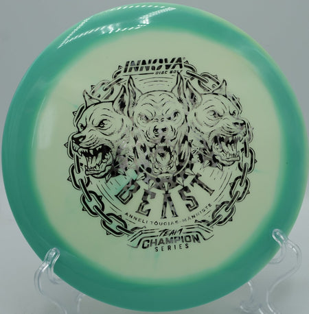 Innova ProtoGlow Halo Star Beast distance driver flying full power at Idlewild Disc Golf Course in Burlington Kentucky