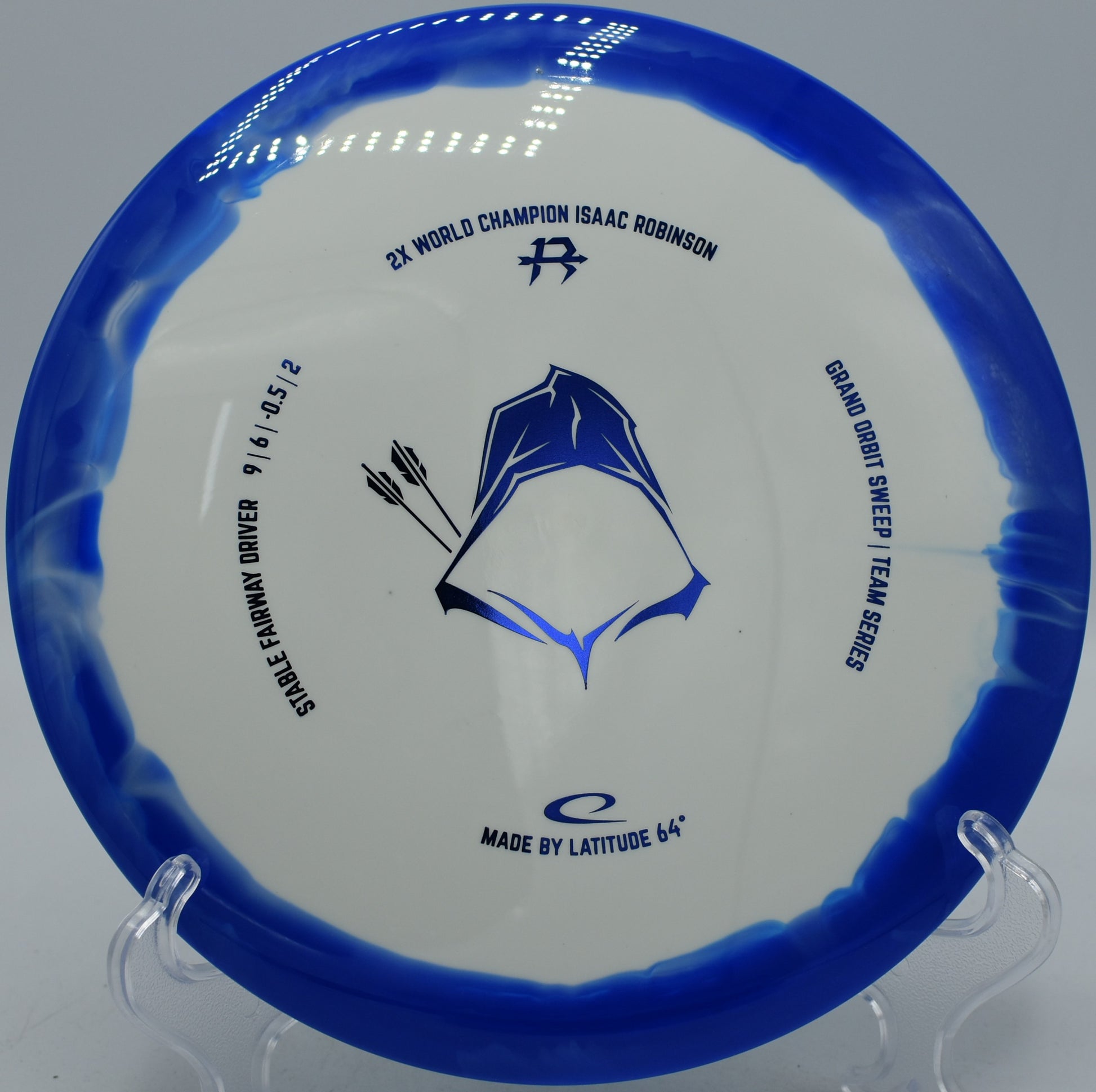 Latitude 64° Isaac Robinson Grand Orbit Sweep Team Series 2025 disc launching a hyzer flip at Hornets Nest Disc Golf Course in Charlotte, North Carolina.