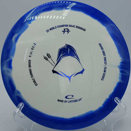 Latitude 64° Isaac Robinson Grand Orbit Sweep Team Series 2025 disc launching a hyzer flip at Hornets Nest Disc Golf Course in Charlotte, North Carolina.