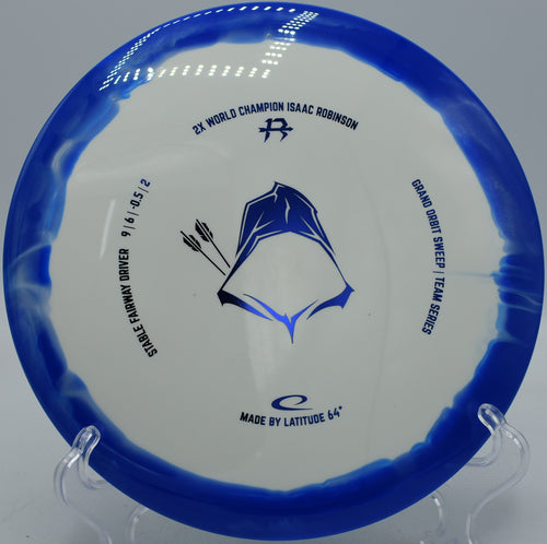 Latitude 64° Isaac Robinson Grand Orbit Sweep Team Series 2025 disc launching a hyzer flip at Hornets Nest Disc Golf Course in Charlotte, North Carolina.