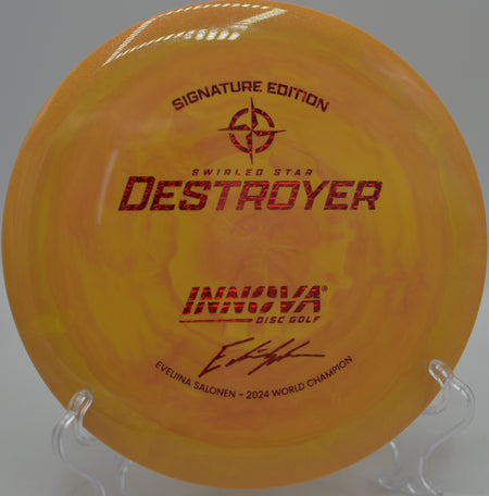 Player unleashing a full-power drive with the Eveliina Salonen Swirled Star Destroyer at Golden Gate Park Disc Golf Course in San Francisco, California.