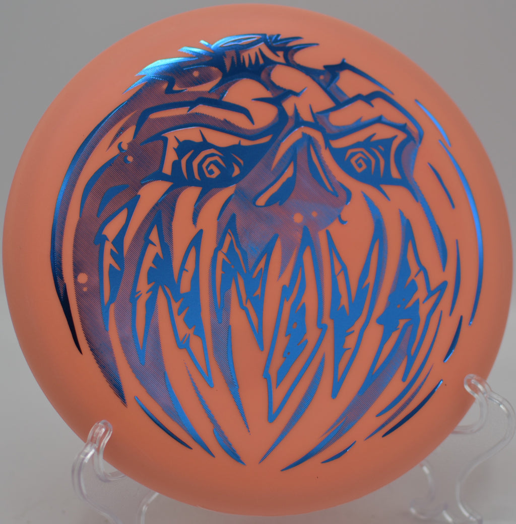 Innova Halloween Nexus Proto Glow Aviar thrown on a smooth backhand at Iron Hill Disc Golf Course in Newark, Delaware.