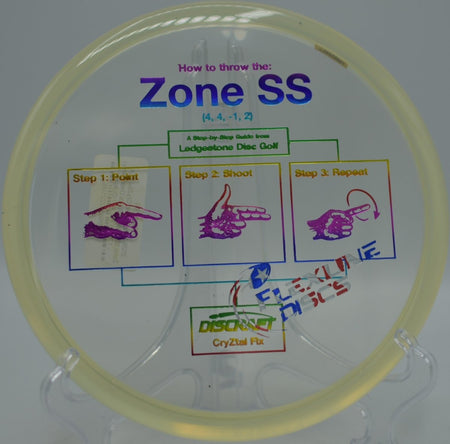 Discraft CryZtal FLX Zone SS holding a flat release with reduced fade at Lake Stevens Disc Golf Course in Lake Stevens, Washington