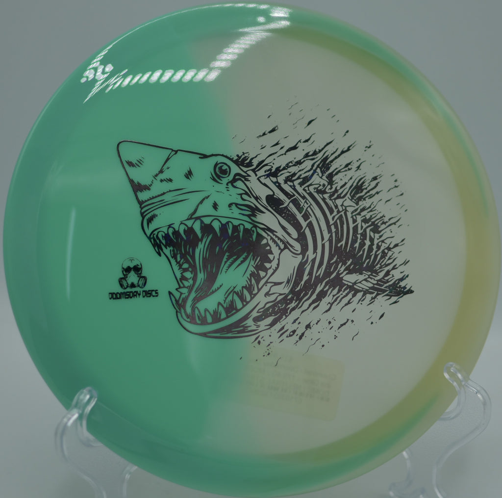 Doomsday Retina Glow Chemtrail lit up under UV light at Red Gate Park DGC in Gaithersburg, MD, emphasizing its glide-heavy 7-speed flight.