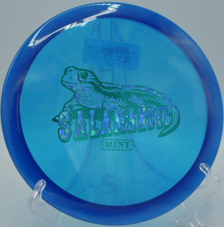 Mint Eternal Salamander flipping to flat off the tee at Jones East DGC in Emporia, KS, carrying effortless straight distance.