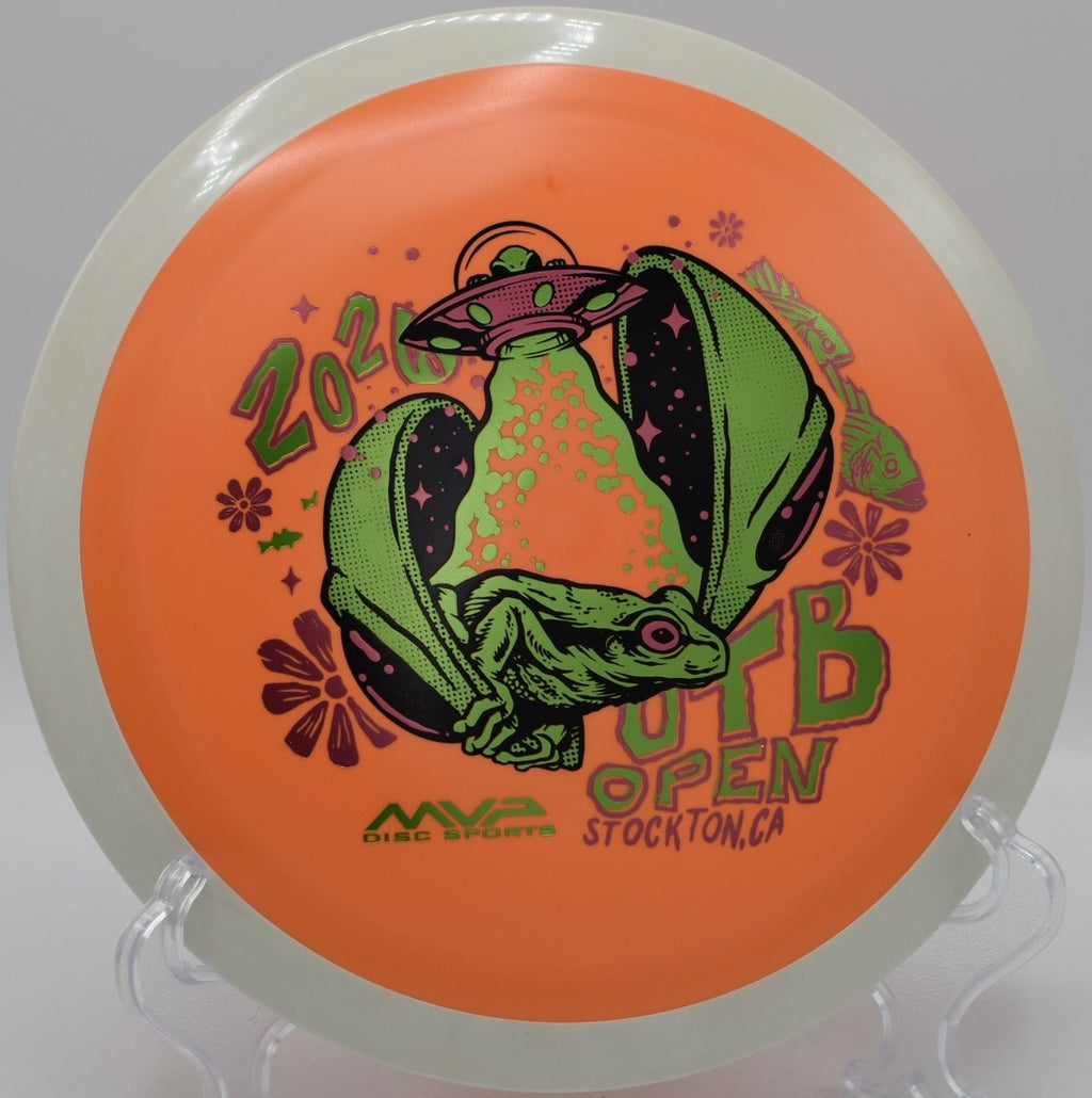 2026 OTB Open Fission Delirium overstable distance driver on rocky hillside fairway at Persimmon Ridge Disc Golf Course in Greenbrier, Arkansas