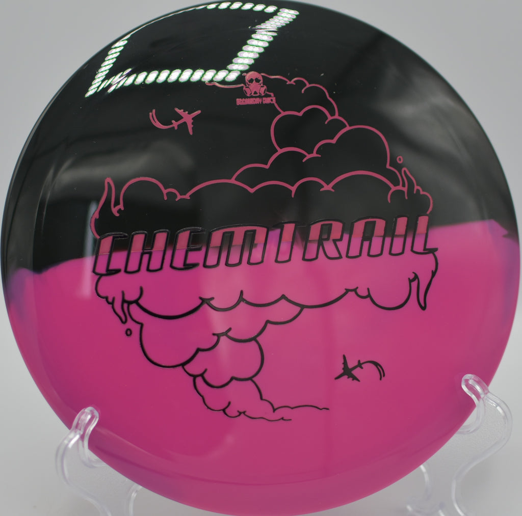 Retina Chemtrail floating down a long fairway at Bear Hollow Disc Golf Course in Horseheads, New York.