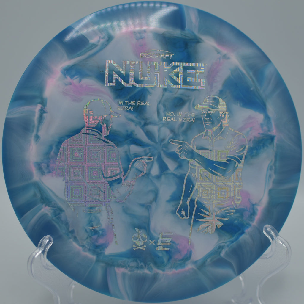 Aderhold & Robinson ESP Nuke Collaboration gliding down a long downhill fairway at Moraine State Park Disc Golf Course in Portersville, Pennsylvania.