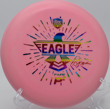 P-Line Glow P2 Eagle Totem edition flying flat on a smooth spin putt at Water Works Park in Kansas City, Missouri.

