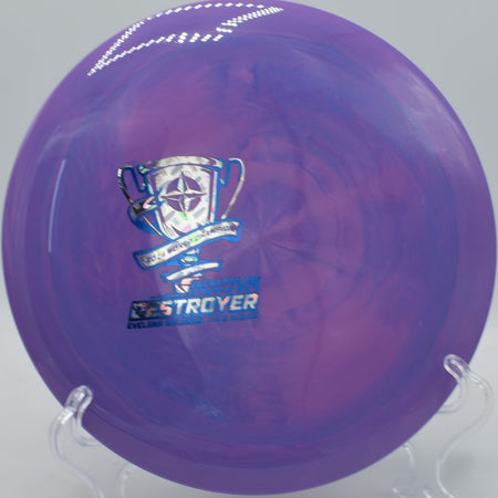 Glow Halo Destroyer Ohn Scoggins edition at Blue Ribbon Pines Disc Golf Course in East Bethel, Minnesota, designed for controlled flex lines and long-distance disc golf throws