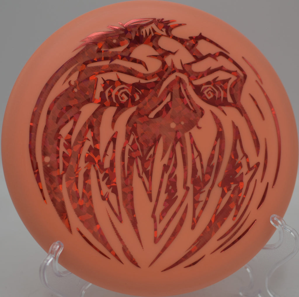 Nexus Proto Glow Halloween Aviar parked under the basket at Idlewild Disc Golf Course in Burlington, Kentucky.