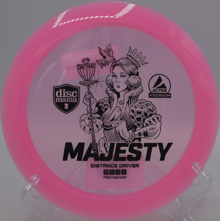 Player crushing a full-power backhand drive with the Premium Majesty at Milo McIver State Park Disc Golf Course in Estacada, Oregon.