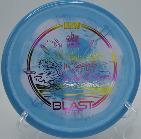 DGA ProLine Swirl Blast First Flight edition parked under the basket at Smugglers’ Notch Disc Golf Center in Jeffersonville, Vermont.