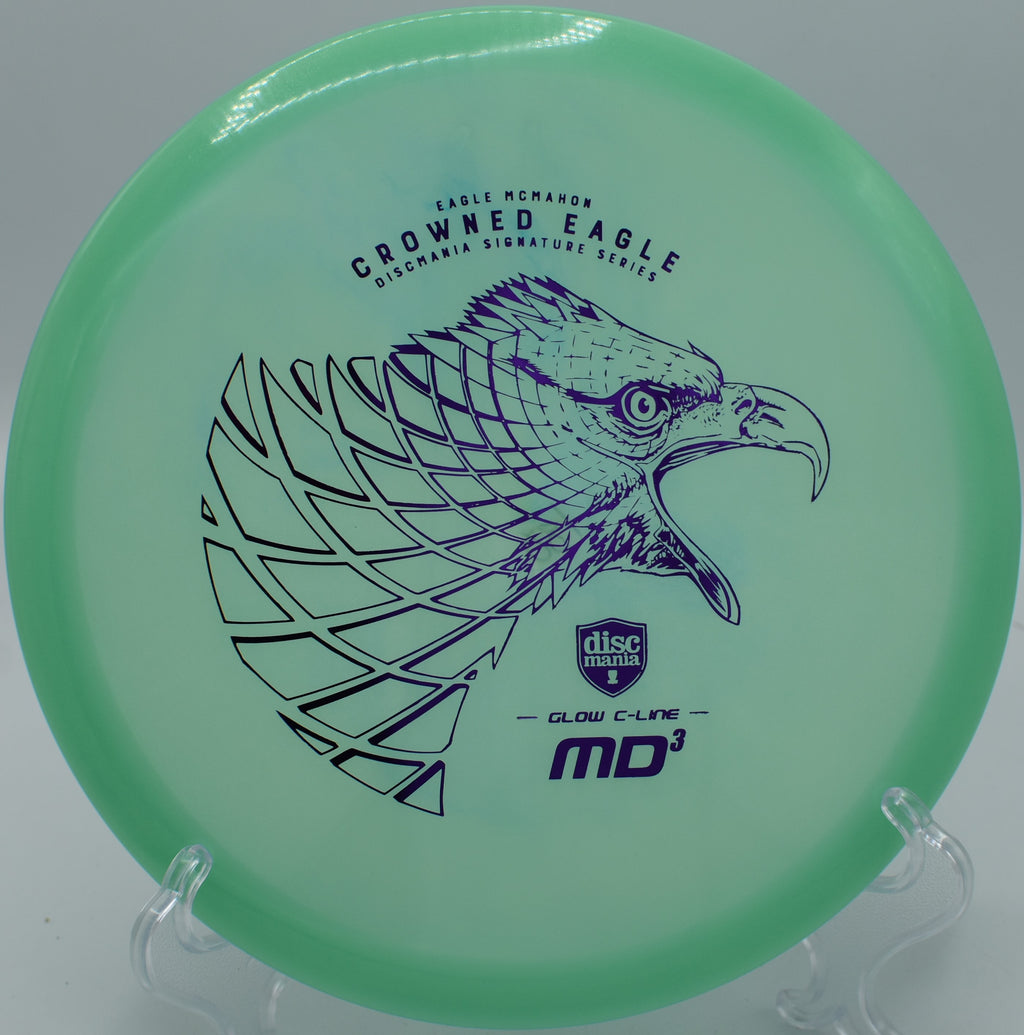 "Disc golf perfection with the Crowned Eagle Glow MD3 midrange, now at shops in Orlando, FL."
