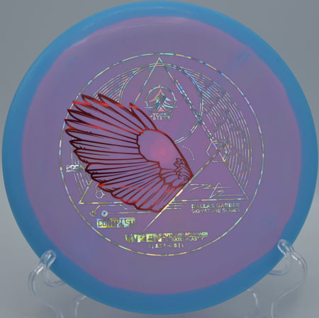 Player shaping a controlled approach shot with the Contrast Strato Wren at Cedar Hill Disc Golf Course in Nashville, Tennessee.