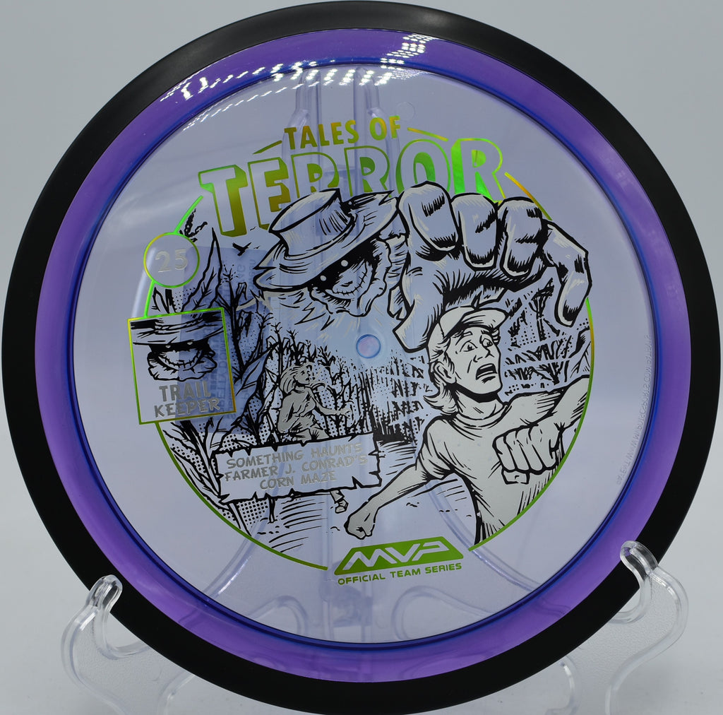 2025 Halloween MVP Proton Trail flying laser-straight over creek gap at Shadow Pines DGC, Penfield NY.
