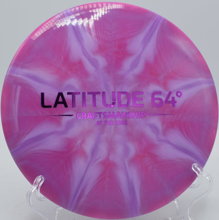Latitude 64° Gold-Ice Burst Claymore Craftsmanship disc parked circle one at Water Works Park Disc Golf Course in Kansas City, Missouri.