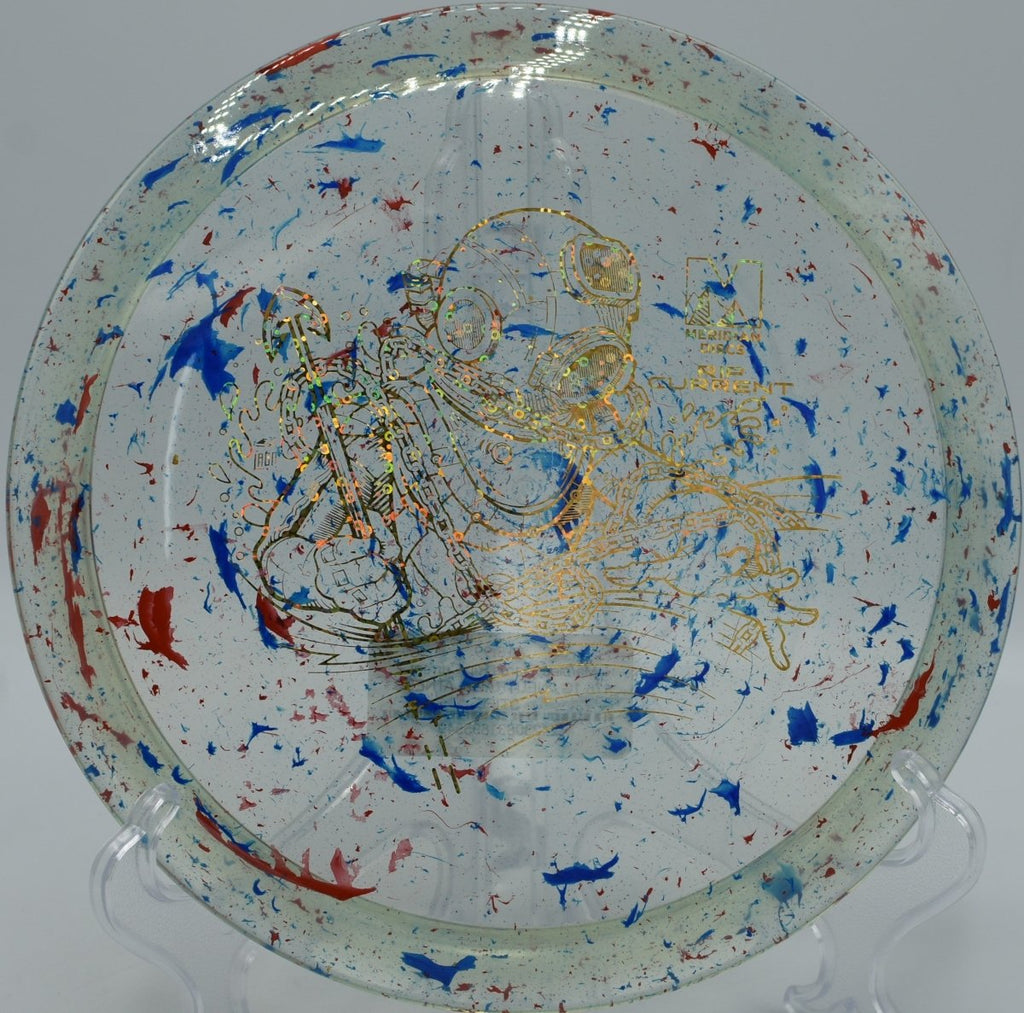 Marbled Clarus Rip Current forehand placement at Rockburn Branch Disc Golf Course in Elkridge, Maryland