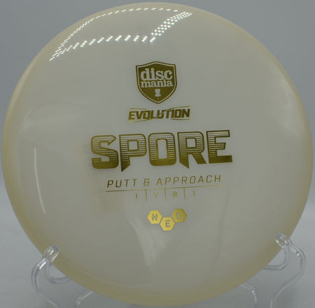 Neo Spore catch disc displayed at Milo McIver Disc Golf Course in Estacada, Oregon, designed for straight approaches and casual disc golf fun