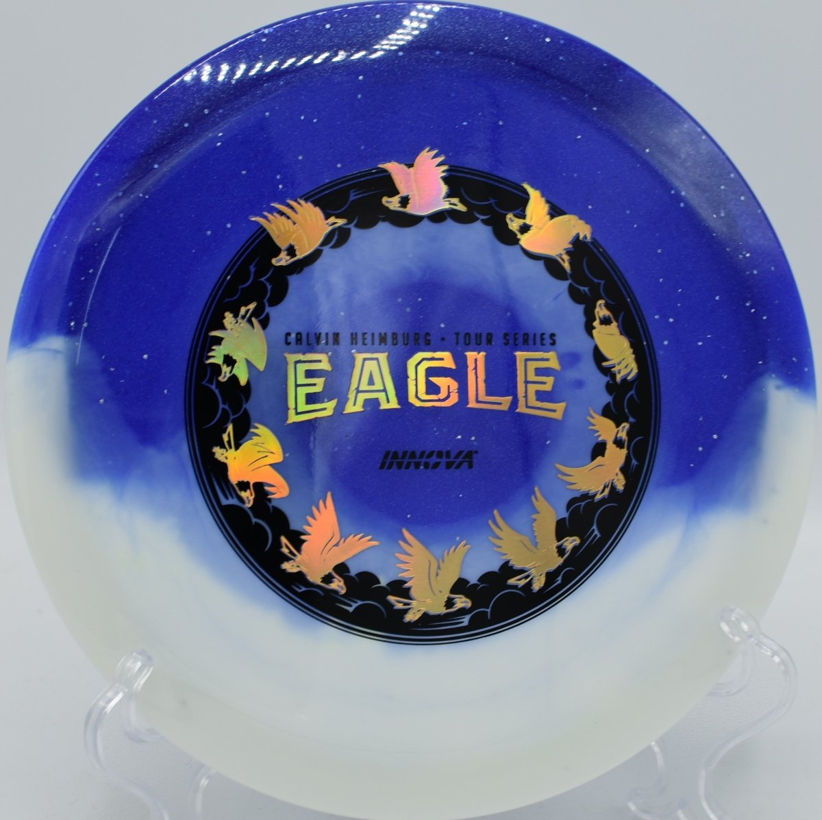 Duo Eagle disc golf driver battling headwinds at Eagles Crossing Disc Golf Course, Hawk Point, Missouri