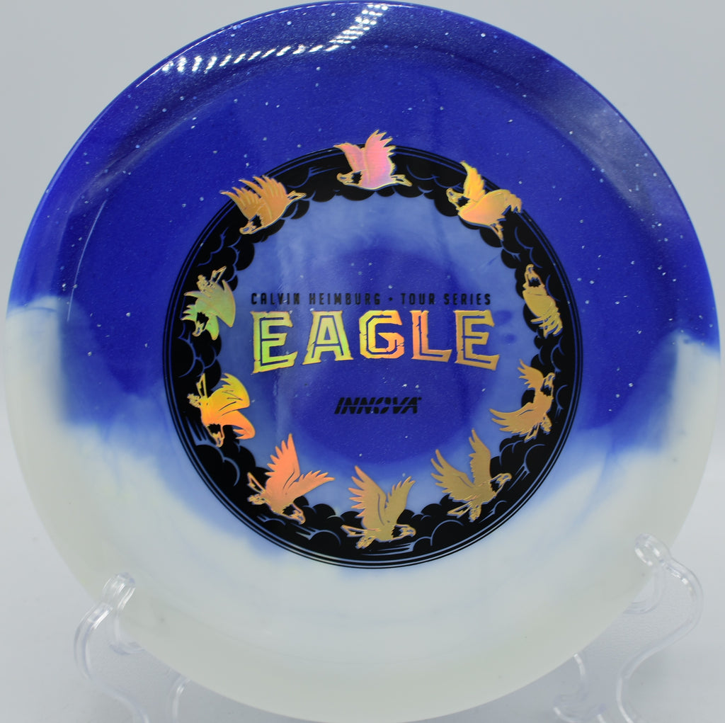 Duo Eagle disc golf driver battling headwinds at Eagles Crossing Disc Golf Course, Hawk Point, Missouri