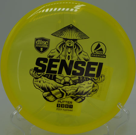 Transparent blue Active Premium Sensei released on a hyzerflip line at Maple Hill Disc Golf Course in Leicester, Massachusetts.