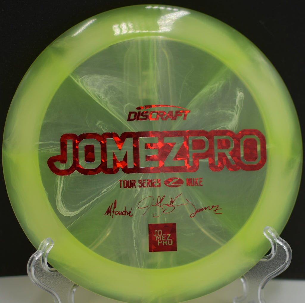 2020 JomezPro Z-Swirl Nuke blasting down the fairway at Blue Ribbon Pines Disc Golf Course in East Bethel, Minnesota, showing its massive speed and dependable fade.