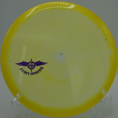 Innova Halo Star Roc3 (Team Stamp) flying straight with dependable fade at Renaissance Gold Disc Golf Course in Charlotte, North Carolina.